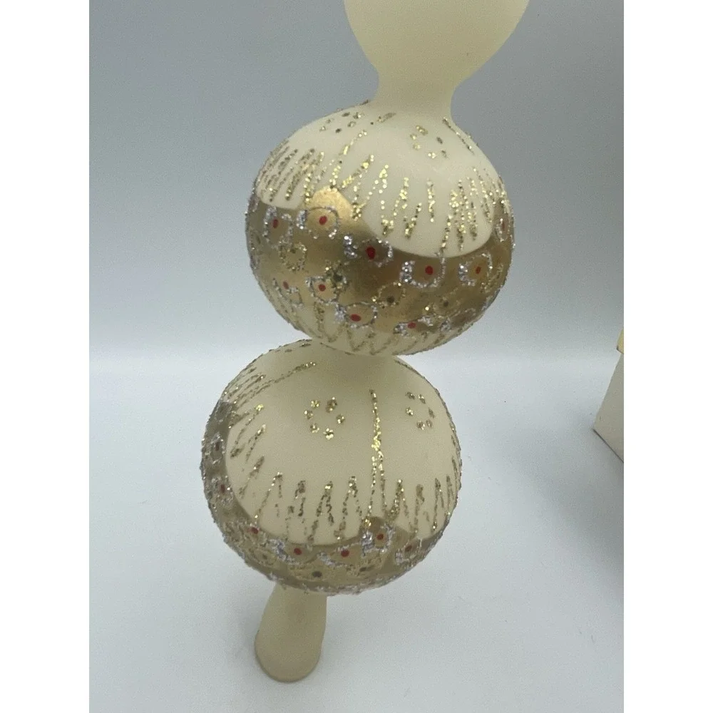 VTG Christmas Classics Finial Tree Topper Romania Glass Double Bulb Gold Silver